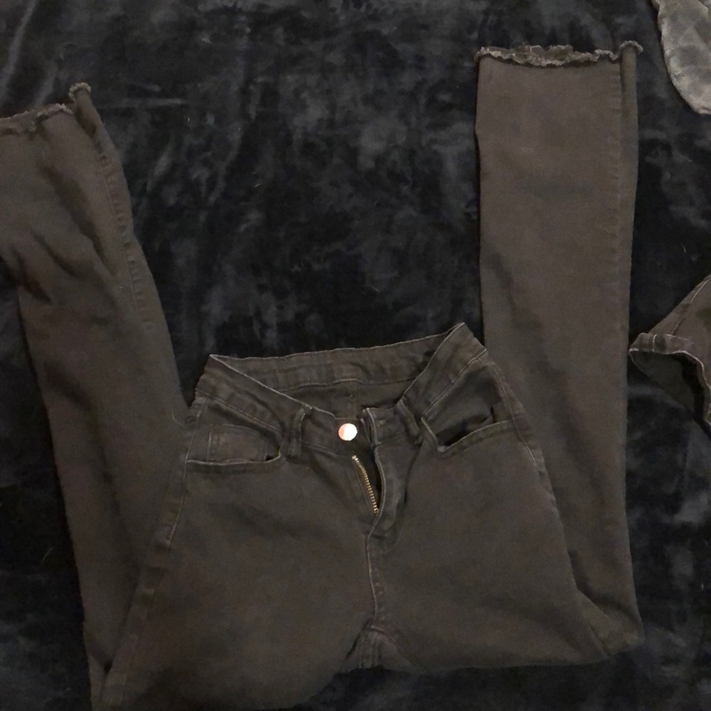 Raw Hem Flare Leg Skinny Jeans